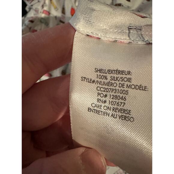 Alice+Olivia Women's Medium White Multicolor Champagne Toast Silk Ruffle Blouse - Picture 7 of 8